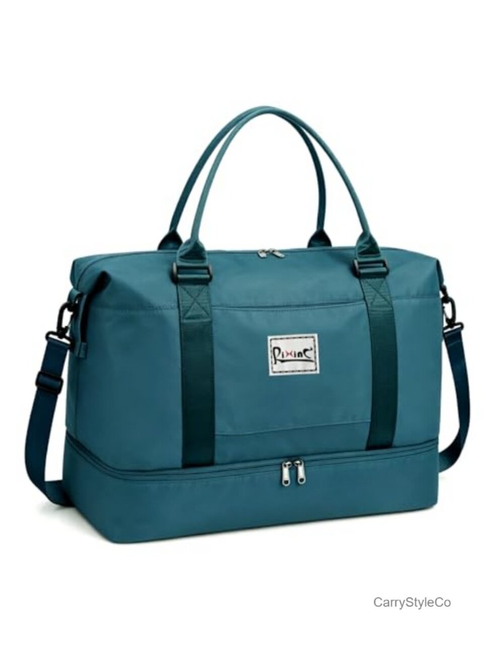 Nylon Polyester Zip Travel Duffel Tote with Shoe Compartment for Women - Gym